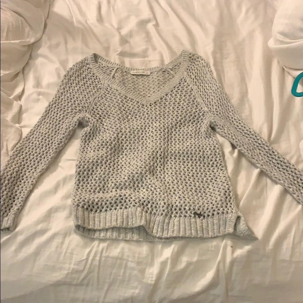 y2k vintage Abercrombie and Fitch gray metallic crochet fishnet sweater